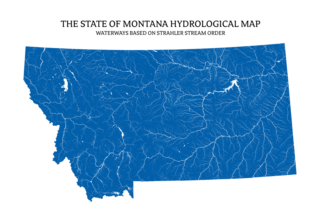 Montana Rivers Lakes Map US River Maps Montana 24 X 16 BLUE